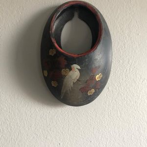 Antique Japanese pottery Wall Vase (Hanging) Bird